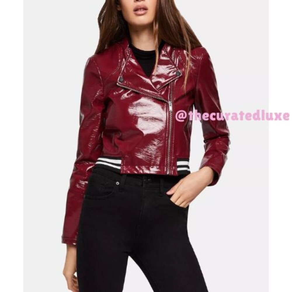 BCBG BCBGeneration Faux Leather Moto Jacket BIKER Scarlett Burgundy XS NWT RARE